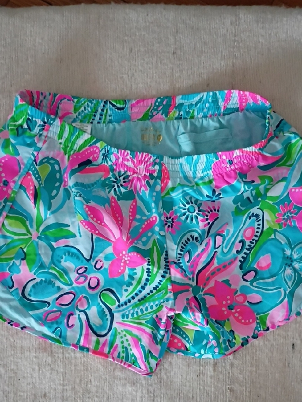 Lilly Pulitzer Turquoise Pink Floral Swim Shorts